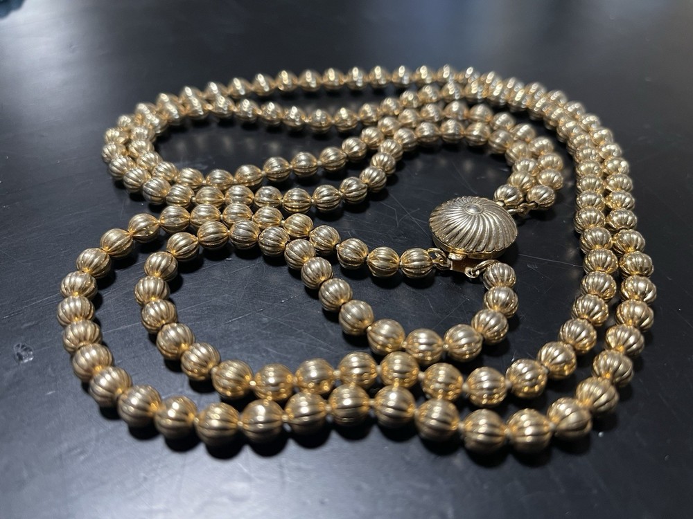 VTG Goldtone Textured Double Strand 24” Necklace Chain Strung Box Clasp Heavy