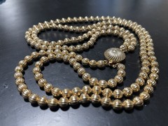 VTG Goldtone Textured Double Strand 24” Necklace Chain Strung Box Clasp Heavy