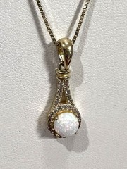 AGI Vtg Opal Necklace Pave CZ 925 Vermeil Sterling Gold 18” Box Chain Ex Cond