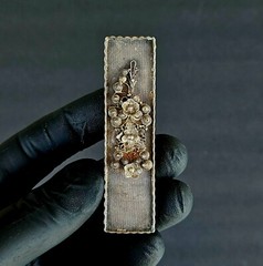Antique Victorian 925Sterling Silver Filigree Gilt Brass Hair Slide Barette Clip