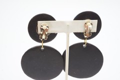 Vintage Clip On Earrings Black Painted Wood 1980s