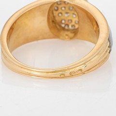 80s Portuguese Ring Diamond Fluted Mother of Pearl 19k Yellow Gold Jewelry 6.5