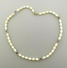 Vintage MOP Shell Bead Necklace 6 mm 17 inch 12kgf Gold Filled