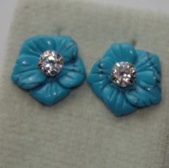 Vintage Created Turquoise Flower Jackets For Earrings Use W Any Studs Split Ear
