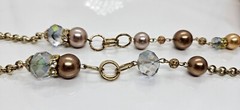 Vintage Rhinestone Faux Pearl Faceted Glass Necklace Multicolor 36″