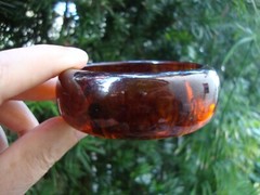 Vintage 1 1/8″ Bakelite Bracelet! Semi Translucent Amber Color w/ Rust Marbling!