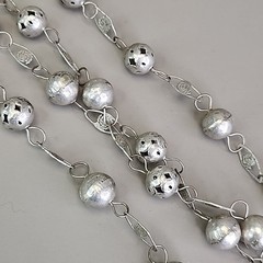 Vintage Mexican Wedding Lasso Necklace Silver Tone Filigree Ball Link Chain 72″