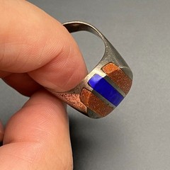 Vintage Lapis Goldstone Mexico Sterling Silver Ring Size 11.25