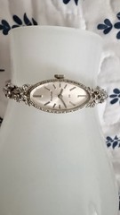 Vintage Bulova Ladies Watch-14K White Gold Cocktail With 8 Lovely Small Diamonds