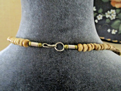 Vintage Graduated Varied Tones Wood Bead w/ Tagua Nut Necklace Boho Chic 28″