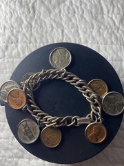 Vintage Coin Charm Bracelet 1940 – 1950’s Nine Coins – Bracelet