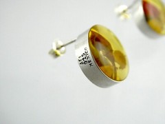ATI Mexico Sterling Silver Dried Rosebud Resin Stud Earrings 925 2.9g .5 Inches