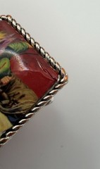 Western Cowgirl Art Ring Silver Tone Square Stretch Vintage Retro Photo Design