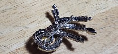 Vintage Schreiner White And Green Rhinestone Art Glass Brooch Unsigned