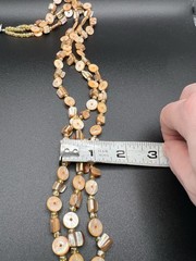 Boho Peach Mother of Pearl Shell Necklace Earring Set Multi Strand Layers Beachy
