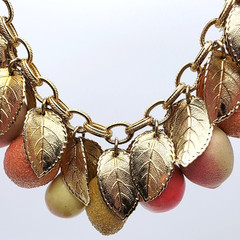 RARE! Napier Fruit Salad Charm Bracelet & Earrings, Peach, Nectarine, Pear Lemon