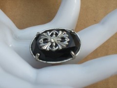 Vintage Avon Art Deco Black Oval Ring Silver Tone Gothic Filigree Size 8.5