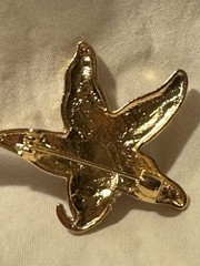 Starfish Brooch Pendant Pink Rhinestone Faux Pearl Gold Tone Nautical Pin Ocean