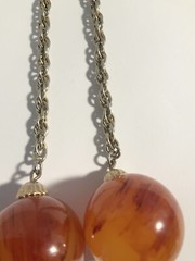 Vintage 1960s Silver Tone Resin Ball Tie Rope Chain Necklace 24” 24mm Balls
