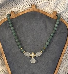 Francesca Romano Etruscan Style Green Stone & Molded Glass Beaded Necklace 19”