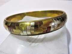 VINTAGE BANGLE BRACELET MIXED METAL GYPSY BOHO BRASS COPPER AND SILVER PLATED