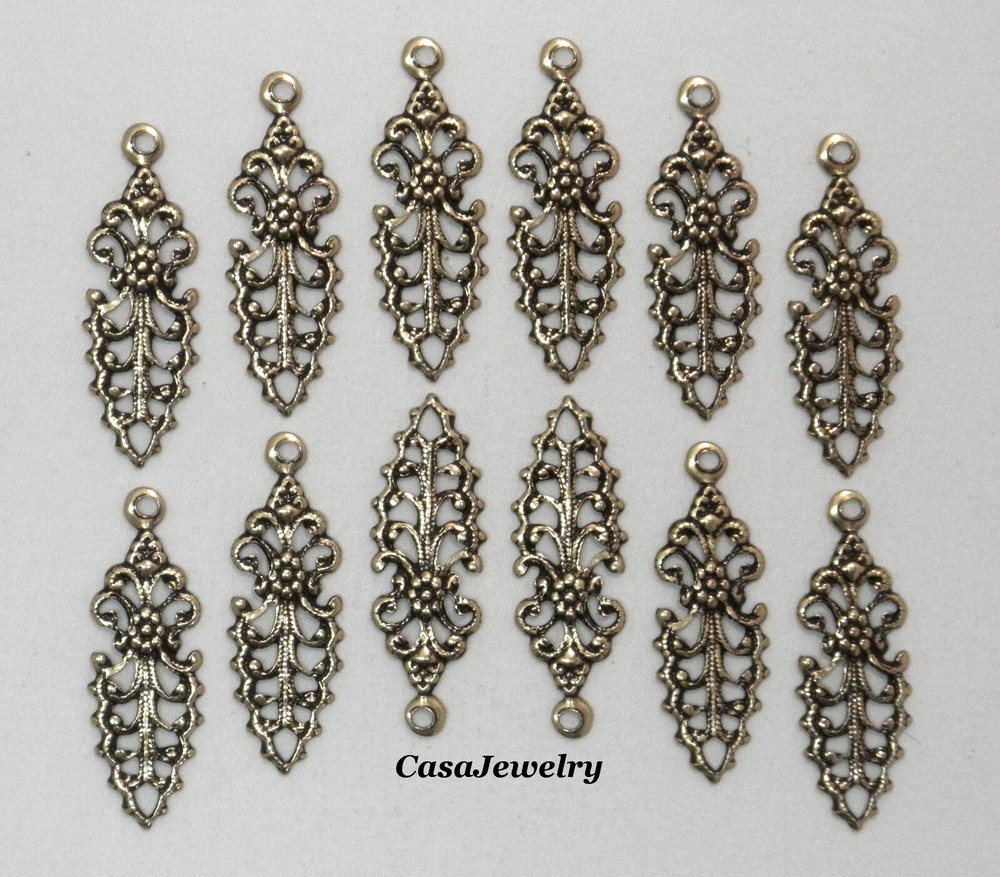 #4189 ANTIQUED GOLD OPEN FILIGREE TEARDROP W/TOP HANG RING – 12 Pc Lot