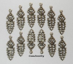 #4189 ANTIQUED GOLD OPEN FILIGREE TEARDROP W/TOP HANG RING – 12 Pc Lot