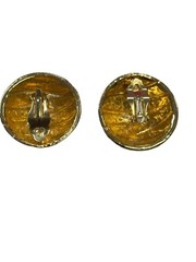 Vintage Clip On Earrings Chunky Tiger Stripe Gold Domed Round Heavy Metal