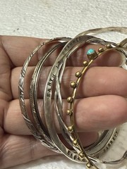 6 Sterling Silver & 1 Brass Bangle Bracelets 91 Grams Silver Marked/Tested