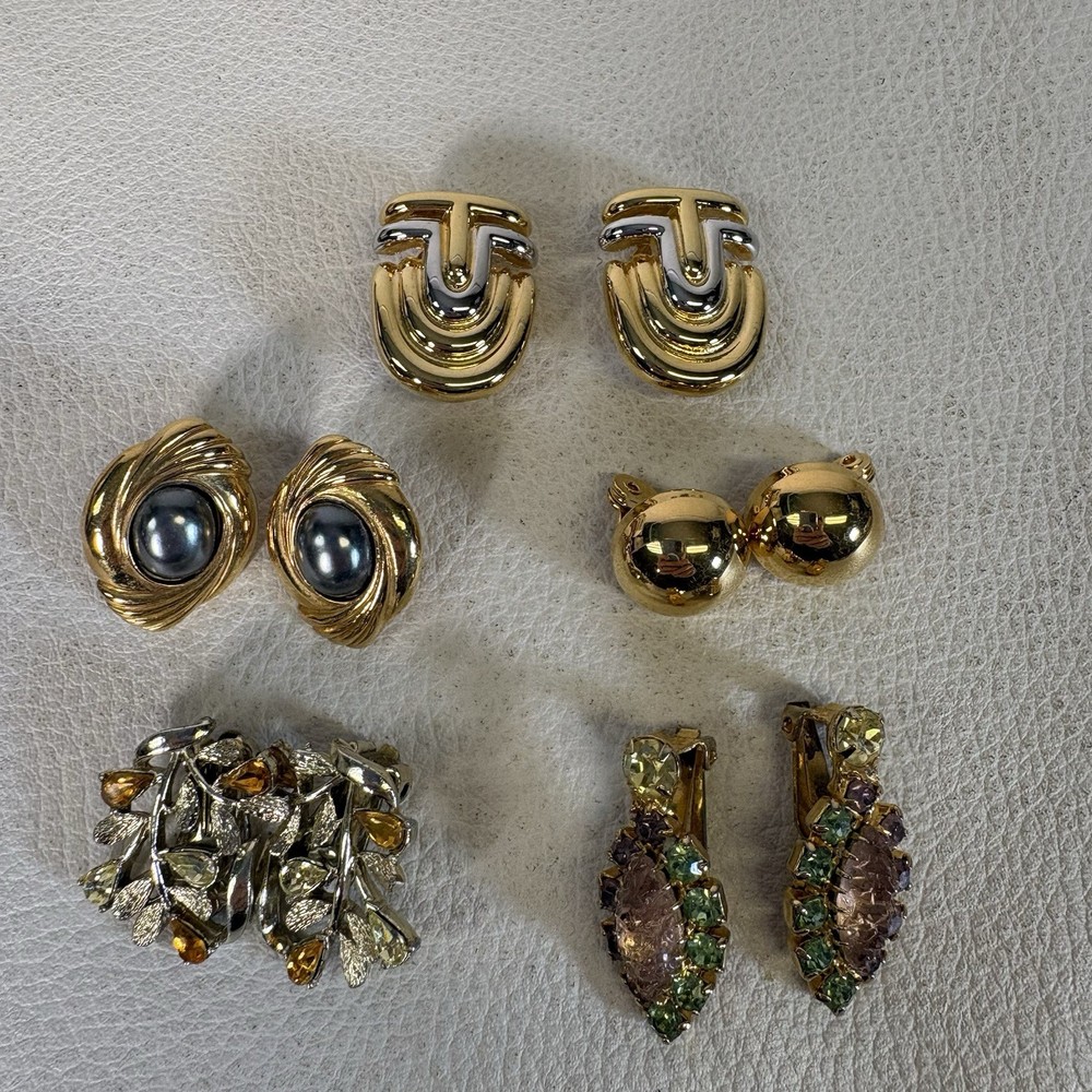 Vintage Erwin Pearl, Etc. Clip On Earrings Lot of 5 Multi Tone