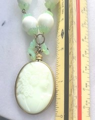 SALE! VINTAGE URANIUM LADY CAMEO PENDANT 1930’S URANIUM GLASS BEAD NECKLACE SET