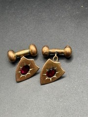 Antique 9ct Rose Gold Garnet Cufflinks – Shield Design, Classic Elegance