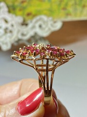 Antique Style Navette Cocktail Ring 2.3 Ct Simulated Ruby 14k Yellow Gold Over