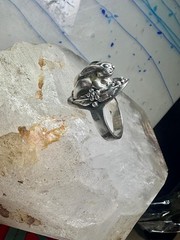 Rabbit Ring Bunny Band Floral Field size 9 sterling silver women girls