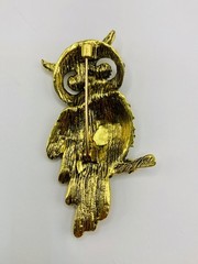 Gold-Tone Rhinestone Owl Brooch -29B