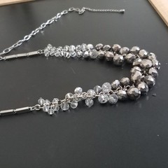 Vintage 24″ Opera Length Ombre Gradient Crystal Cluster Bib Statement Necklace