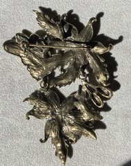 LaVintage Hinged Antiqued Goldtone Metal Flower/ Butterfly Brooch Or Pendant