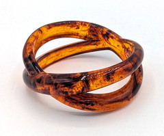 Vintage Root Beer Lucite Bangle Bracelet Sculptural Criss Cross Acrylic MCM