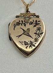 Victorian Aesthetic Movement Bird & Flower Vines Double Sided RG Locket Necklace