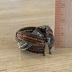 Vintage Boho Bronze Beaded Wrap Cuff Bracelet Multistrand Metal Festival Jewelry