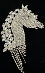 Crystal Horse Brooch Pin Custom Handmaid Rhinestone Vintage 3 x 3.5 inches