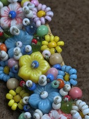 Vintage Seed Bead Flower Brooch C Clasp Fabric Back Pin Artisan MCM