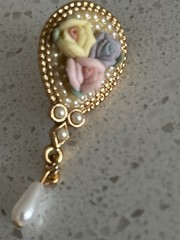 Vtg 1928 Jewelry Brand Porcelain Pastel Rose Pierced Earrings NOS…