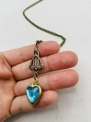 Vintage Art Nouveau Lavalier Pastel Blue Mini Heart Love Photo Locket Necklace