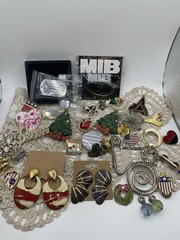 Huge Lot Of Pins, Costume Jewelry , Earrings And One Keychain