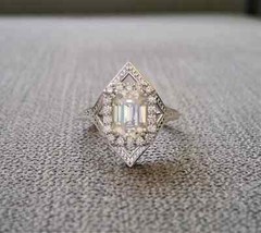 4.24Ct Art Deco Style Emerald Lab Created Diamond Wedding 14k White Gold FN Ring