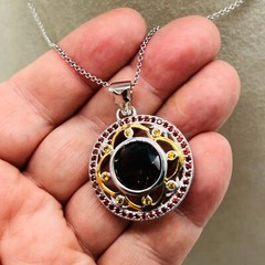 Sterling Silver 925 Open Work Crystal Round Signed NF Pendant Chain Necklace JTV