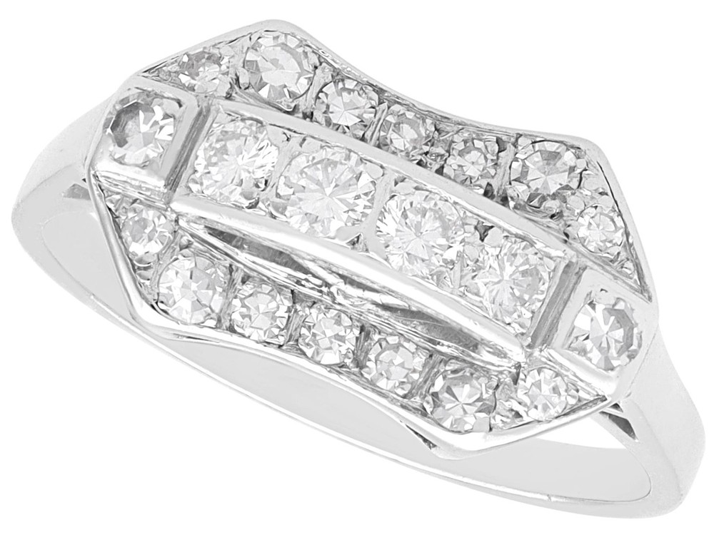 Vintage 0.78Ct Diamond and 18k White Gold Dress Ring Circa 1950
