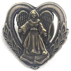 Vintage Heart Shaped Angel Catholic Christian Pin Brass Tone Brooch Protection