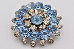 Vintage Sky Blue Rhinestone Starburst Brooch Crystal Silver Floral Pin 50s BinBI